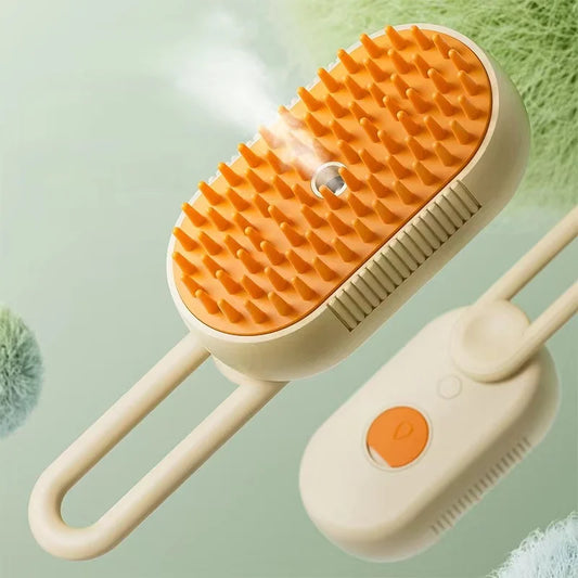 Brosse électrique 3-en-1 pour chiens et chats – vapeur, massage et élimination des poils volants